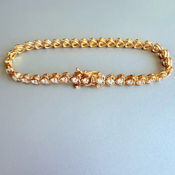 18K Vermeil Heart 8.15 TCW Cubic Zirconia 925 Sterling Silver Tennis Bracelet - Picture 6 of 8